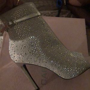 Silver rhinestone heels